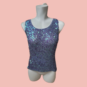 Vintage Mermaidcore Sequin Knit Tank Top Size L Festival Y2K